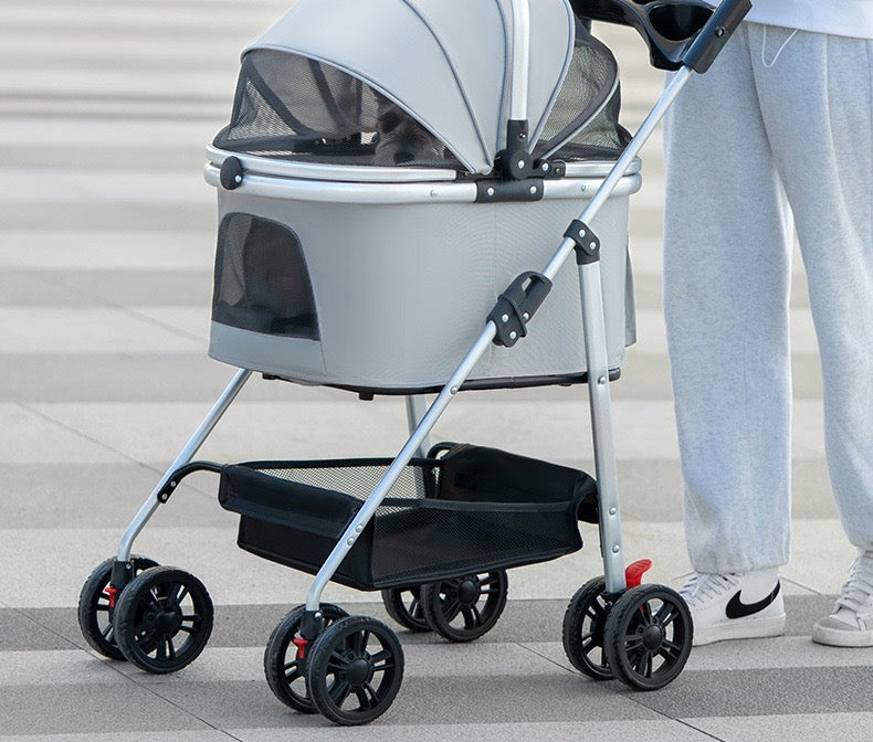 Detachable Pet Stroller – Convertible Cat & Dog Carrier with 180° Adjustable Handle, Dual Opening, Sunshade & Storage Basket