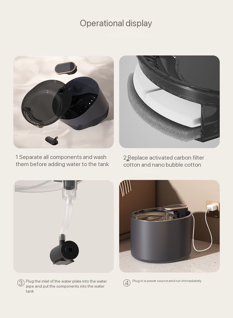 Smart Pet Water Fountain with LED Alert – 3L LED Alerts for water shortage, Ultra-Quiet Pump, Dual Filtration (Carbon+Bubble Cotton), USB Powered