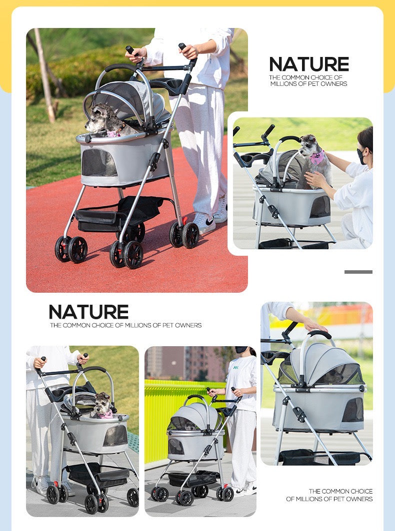 Detachable Pet Stroller – Convertible Cat & Dog Carrier with 180° Adjustable Handle, Dual Opening, Sunshade & Storage Basket