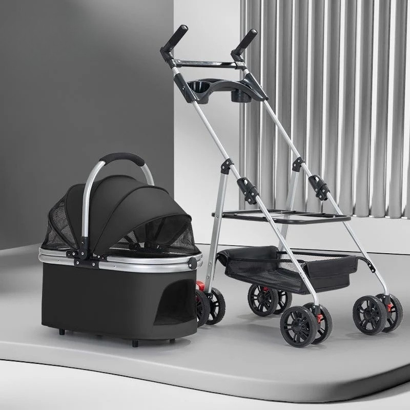 Detachable Pet Stroller – Convertible Cat & Dog Carrier with 180° Adjustable Handle, Dual Opening, Sunshade & Storage Basket