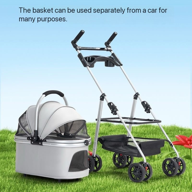 Detachable Pet Stroller – Convertible Cat & Dog Carrier with 180° Adjustable Handle, Dual Opening, Sunshade & Storage Basket
