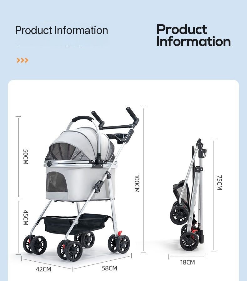 Detachable Pet Stroller – Convertible Cat & Dog Carrier with 180° Adjustable Handle, Dual Opening, Sunshade & Storage Basket