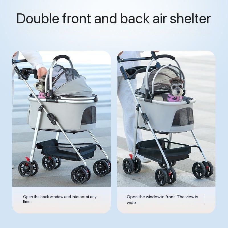 Detachable Pet Stroller – Convertible Cat & Dog Carrier with 180° Adjustable Handle, Dual Opening, Sunshade & Storage Basket