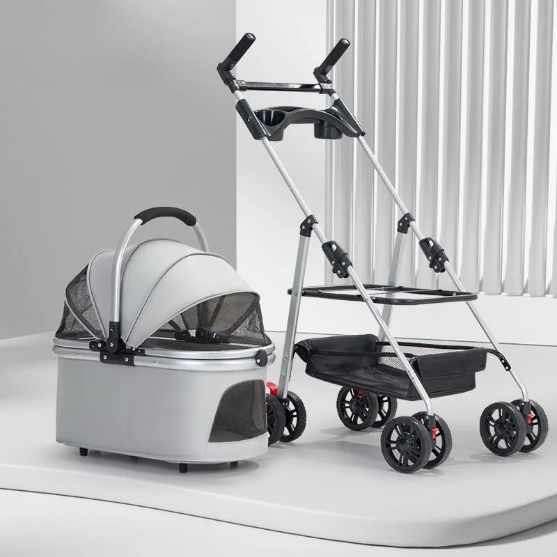 Detachable Pet Stroller – Convertible Cat & Dog Carrier with 180° Adjustable Handle, Dual Opening, Sunshade & Storage Basket