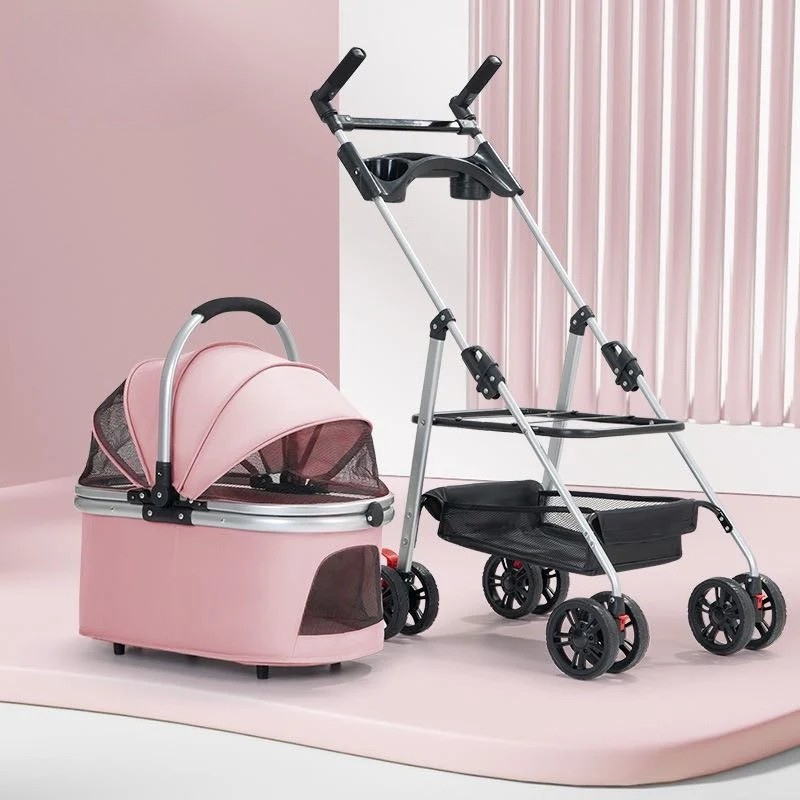 Detachable Pet Stroller – Convertible Cat & Dog Carrier with 180° Adjustable Handle, Dual Opening, Sunshade & Storage Basket